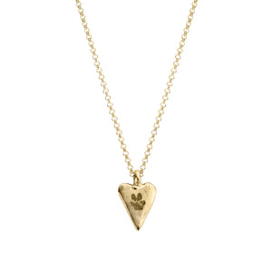 Gold Medium Heart Necklace with Paw Print