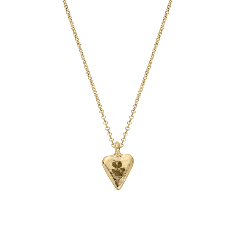 Gold Mini Heart Necklace with Paw Print