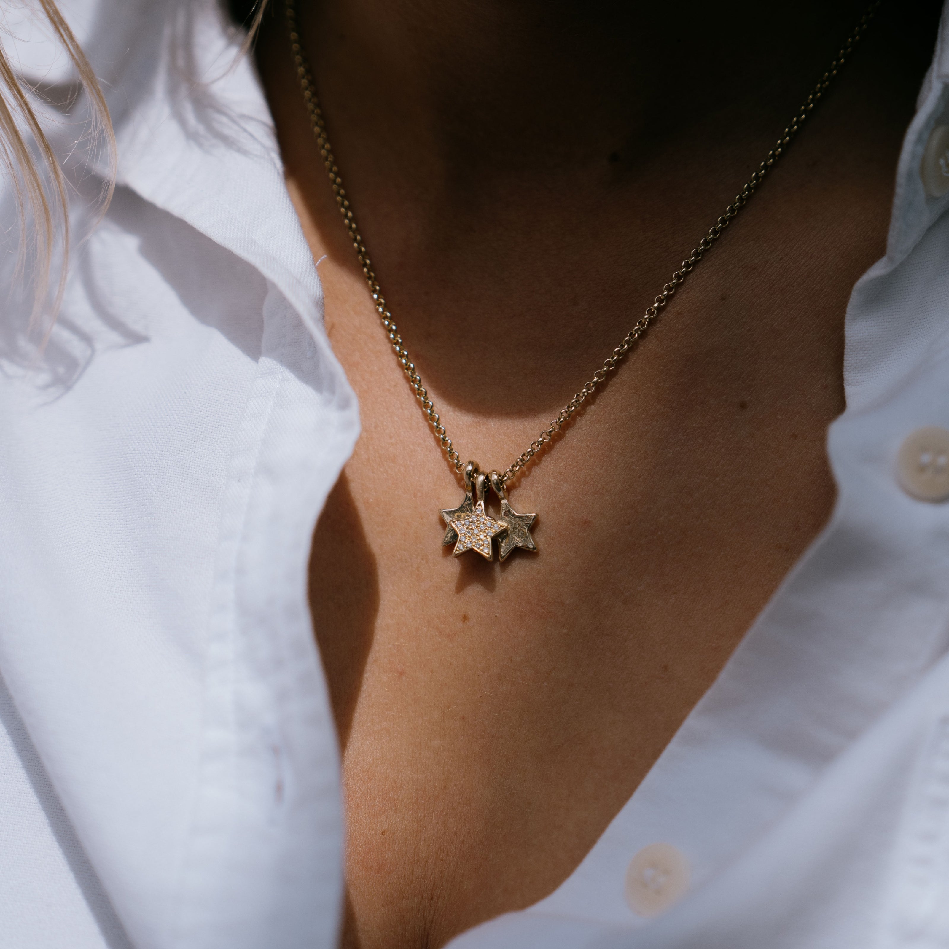 Gold Pavé Diamond Trio Guiding Star Necklace