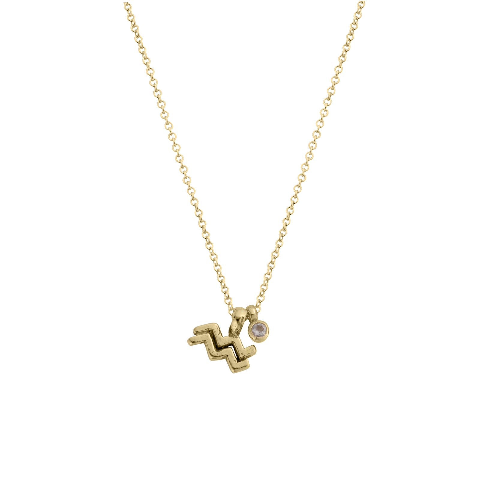 Gold Mini Aquarius Horoscope & Rose Quartz Birthstone Necklace