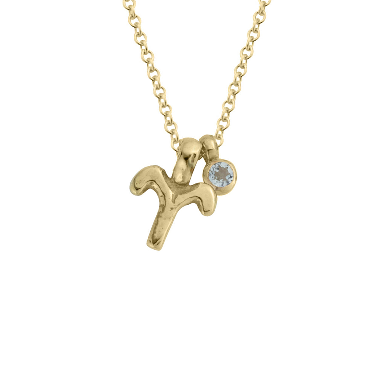 Gold Mini Aries Horoscope & Aquamarine Birthstone Necklace