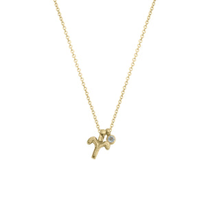 Gold Mini Aries Horoscope & Aquamarine Birthstone Necklace