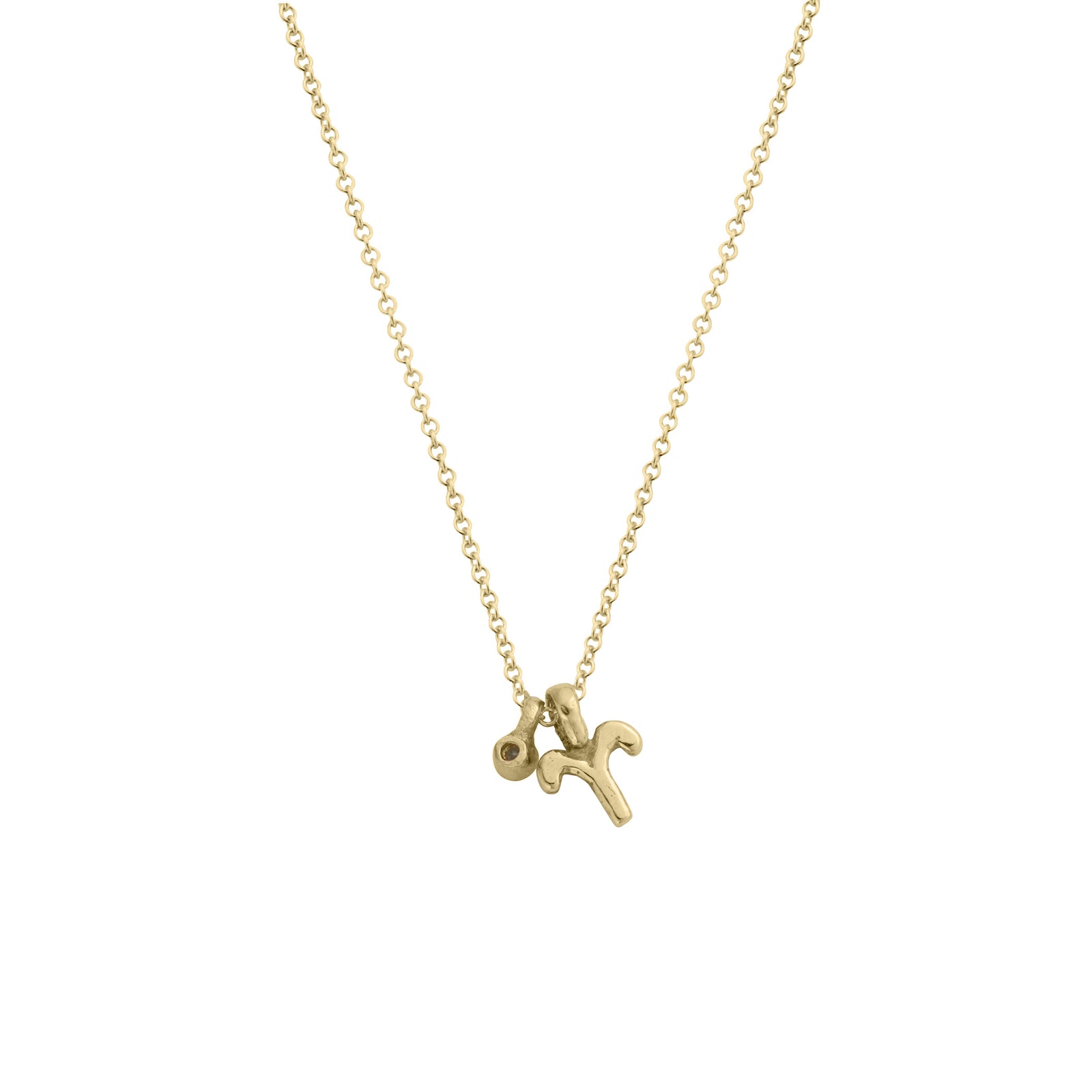 Gold Mini Aries Horoscope & Aquamarine Birthstone Necklace