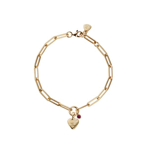 Gold Ruby Baby Heart Trace Chain Bracelet