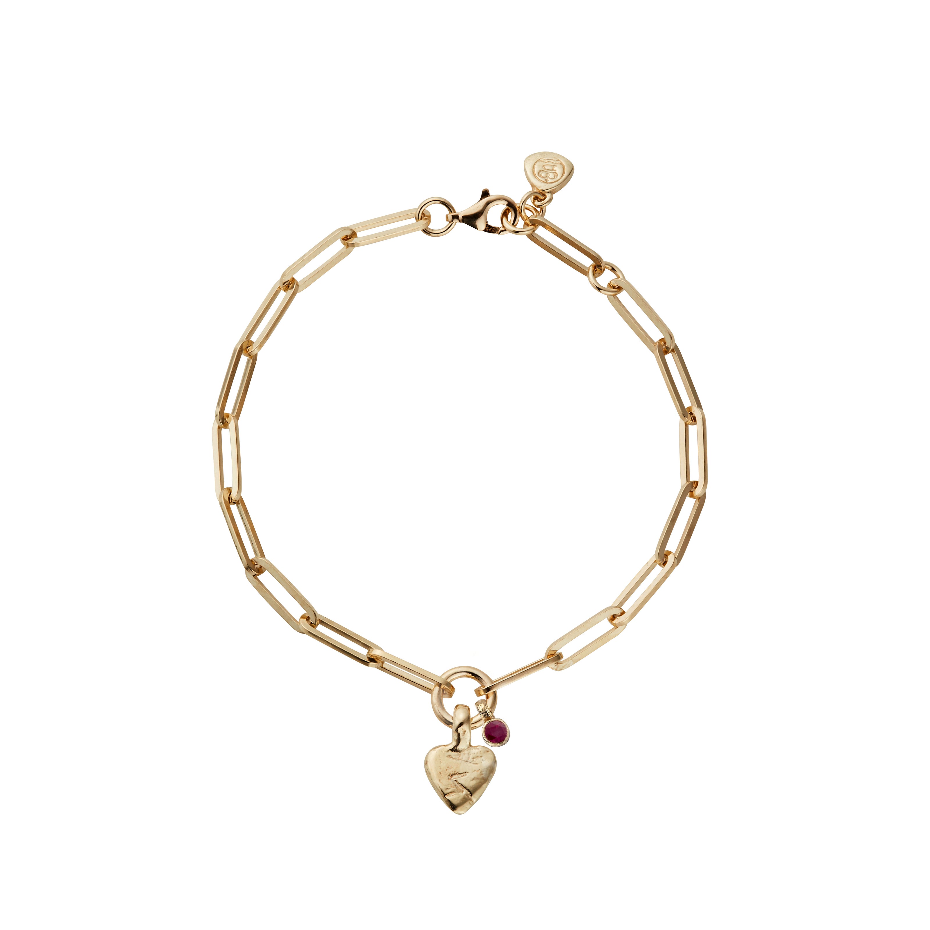 Gold Ruby Baby Heart Trace Chain Bracelet