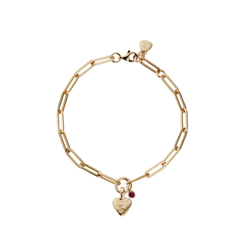 Gold Ruby Baby Heart Trace Chain Bracelet