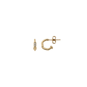 Gold Baguette Diamond Tiny Cupid Hoop Earrings