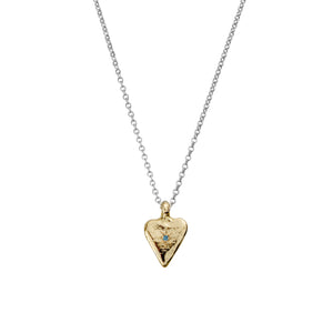 Silver & Gold Blue Topaz Mini Heart Necklace