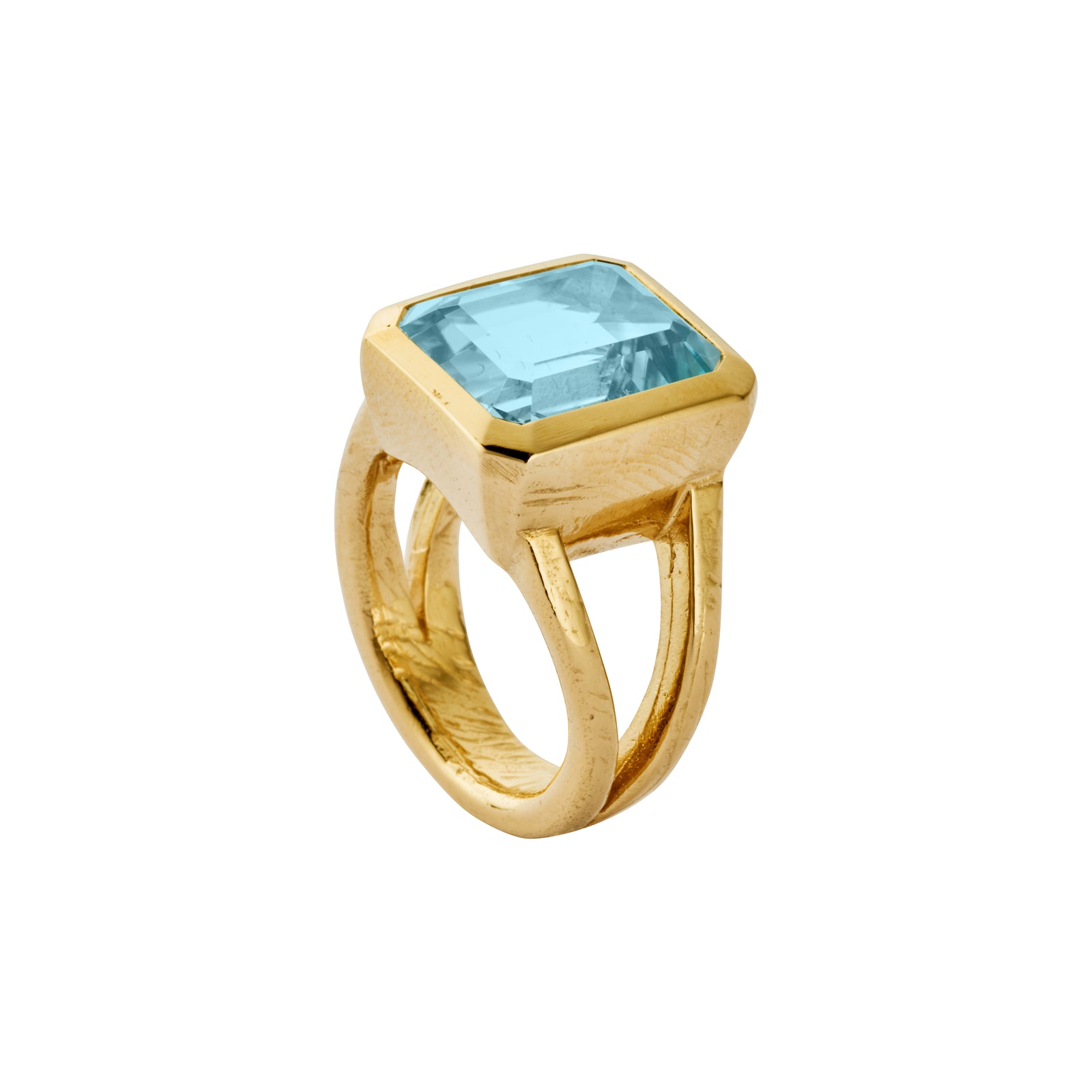 Gold Juno Blue Topaz Split Shank Ring