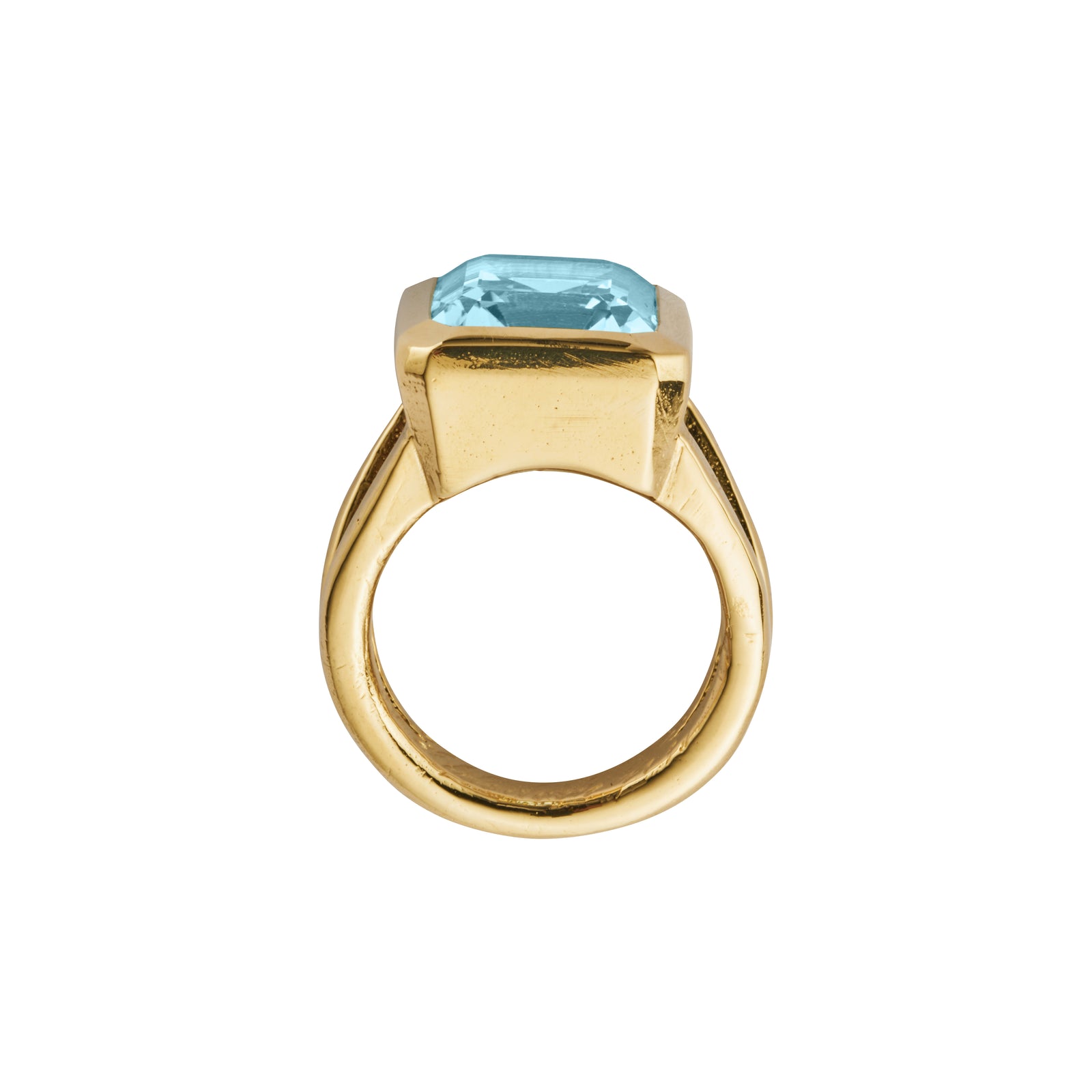 Gold Juno Blue Topaz Split Shank Ring