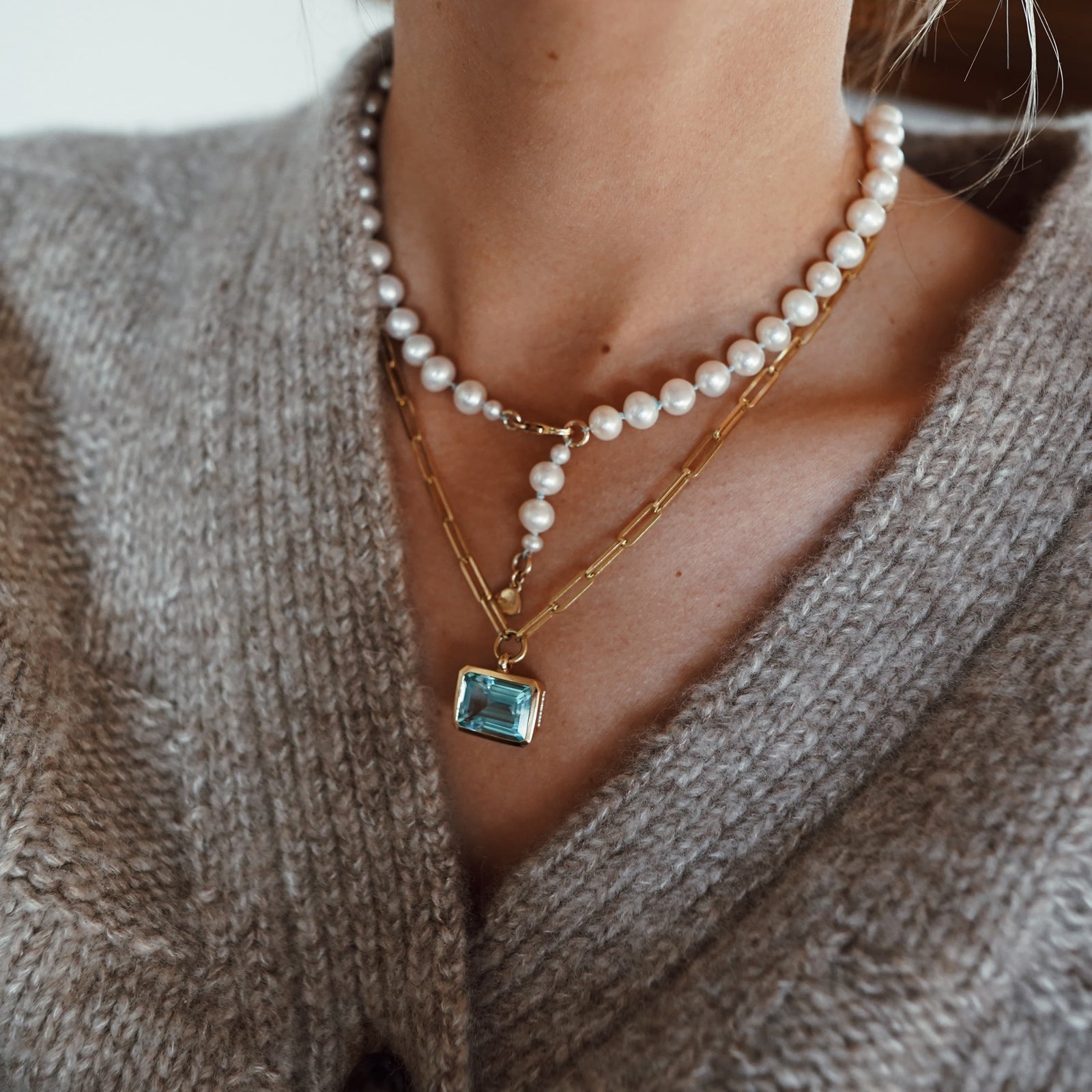 Gold Juno Blue Topaz Trace Chain Necklace