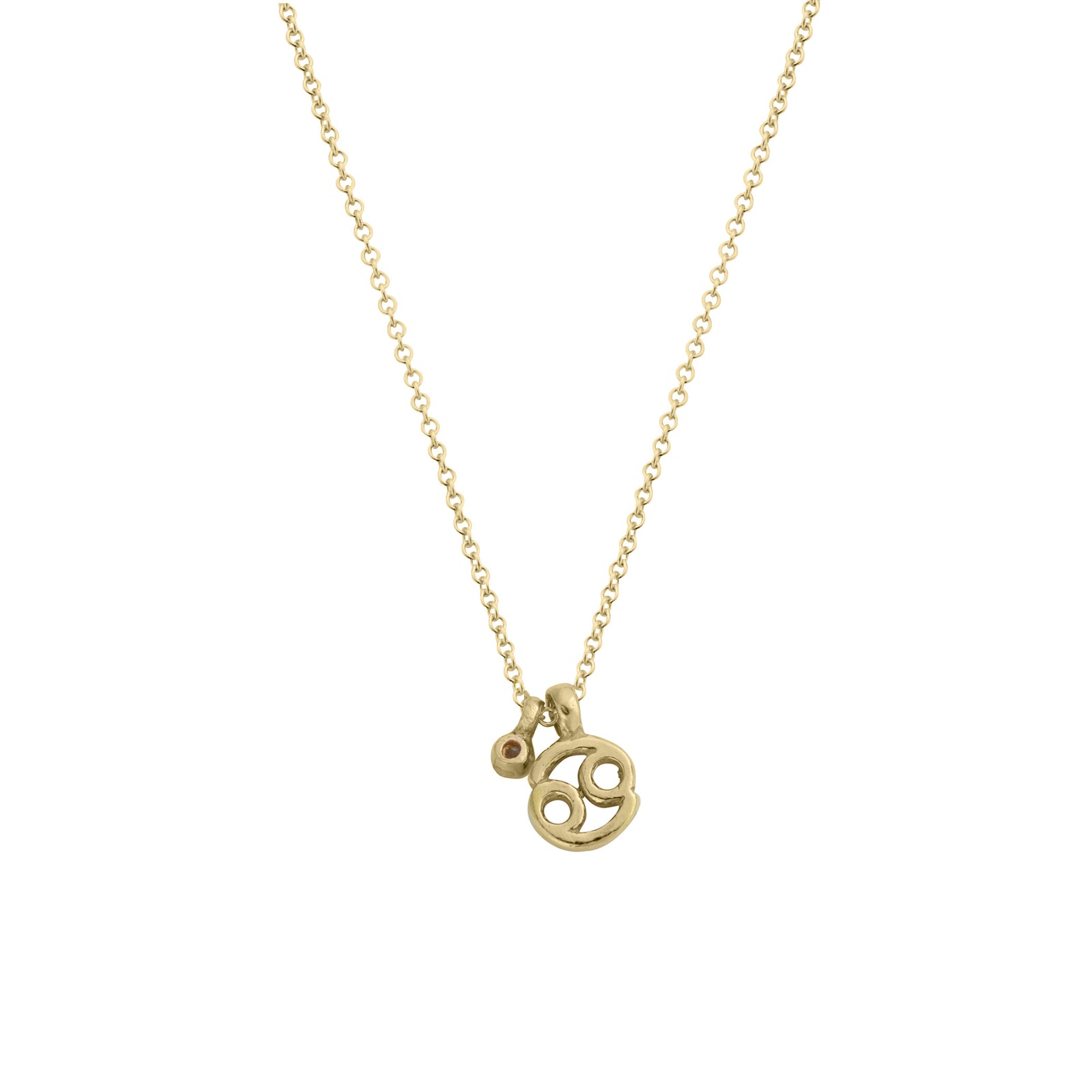 Gold Mini Cancer Horoscope & Moonstone Birthstone Necklace