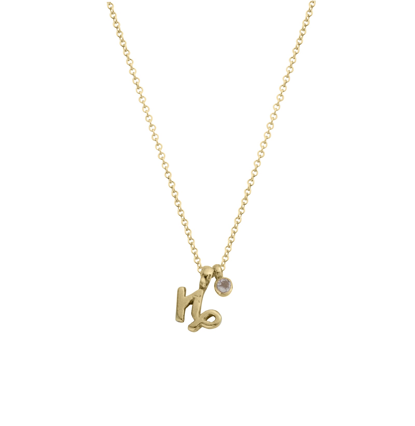 Gold Mini Capricorn Horoscope & Rose Quartz Birthstone Necklace
