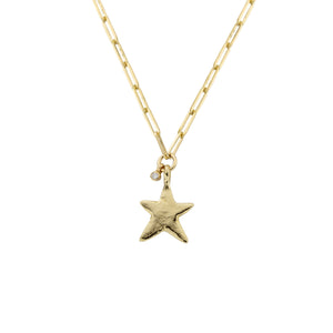 Gold Midi Star Trace Chain Necklace with Diamond