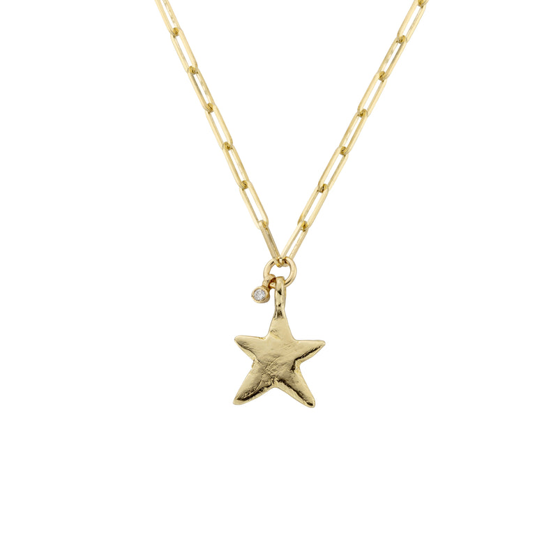 Gold Midi Star Trace Chain Necklace with Diamond