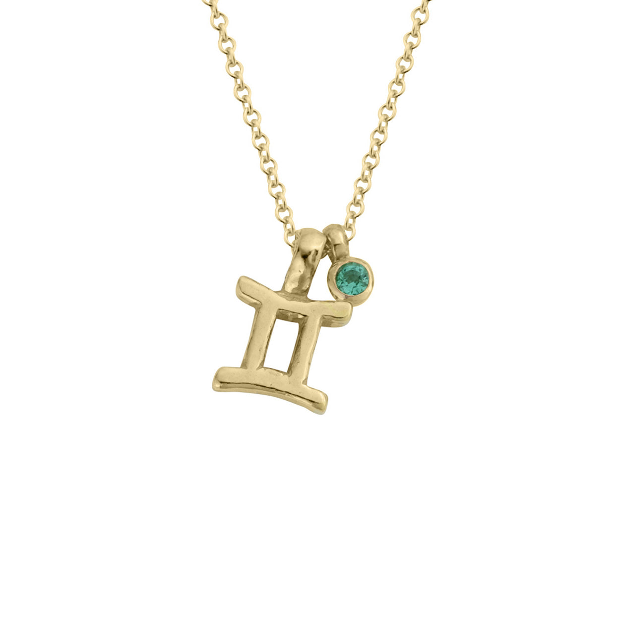 Gold Mini Gemini Horoscope & Emerald Birthstone Necklace