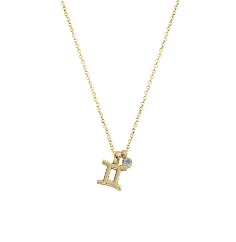 Gold Mini Gemini Horoscope & Moonstone Birthstone Necklace