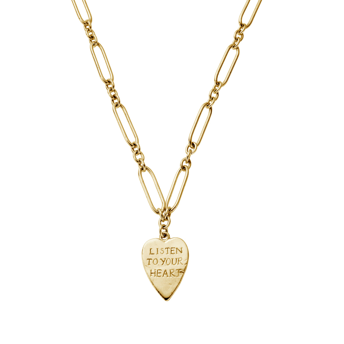 Gold 'Listen To Your Heart' Heart Token Necklace