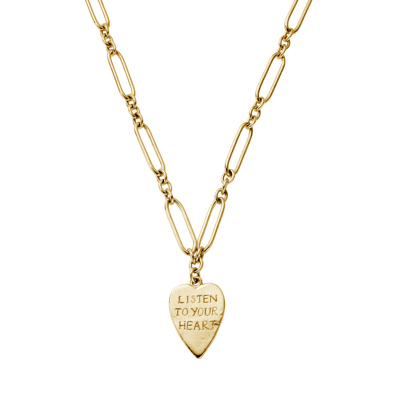 Gold 'Listen To Your Heart' Heart Token Necklace