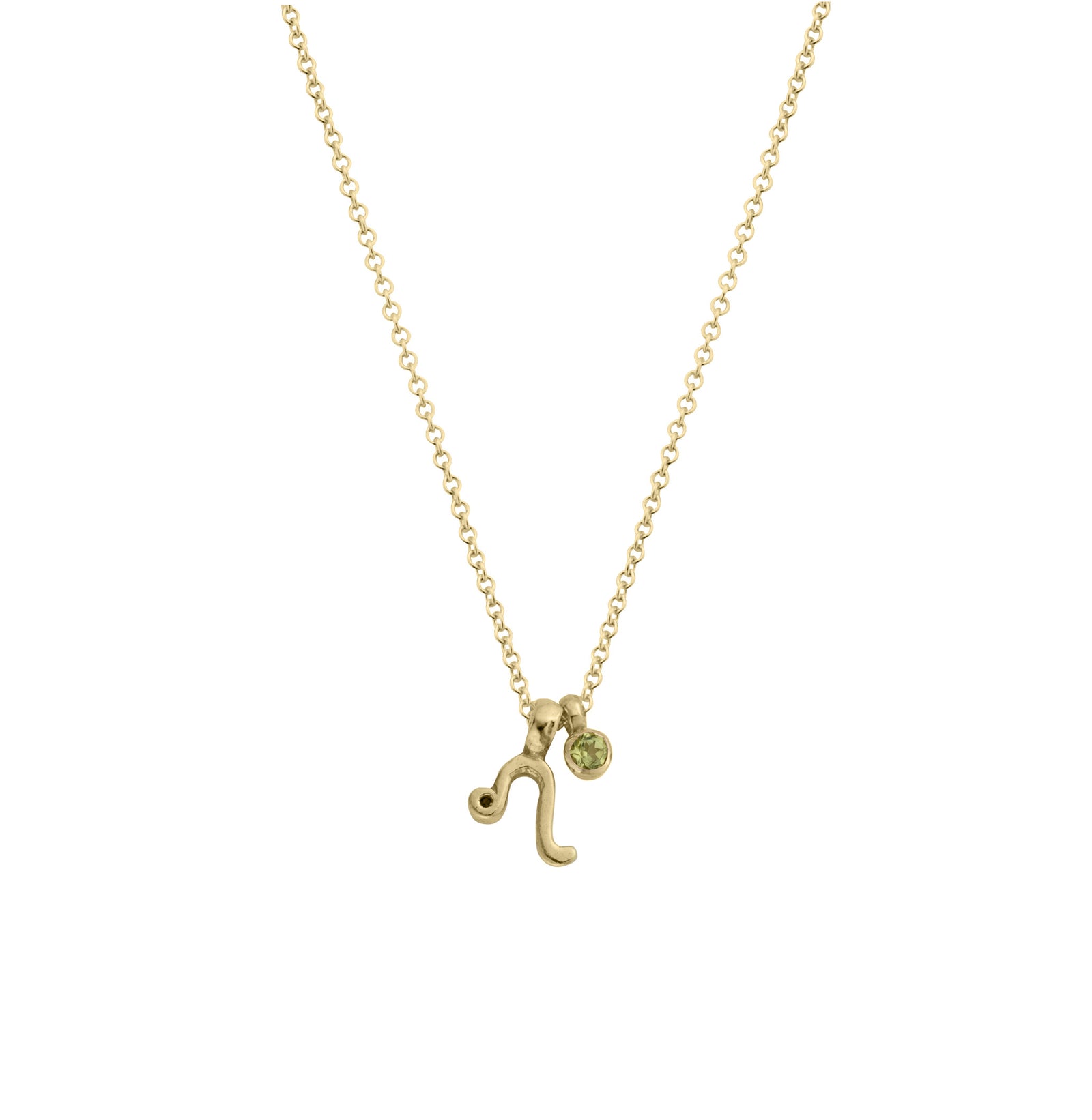 Gold Mini Leo Horoscope & Peridot Birthstone Necklace