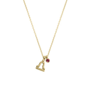 Gold Mini Libra Horoscope & Tourmaline Birthstone Necklace