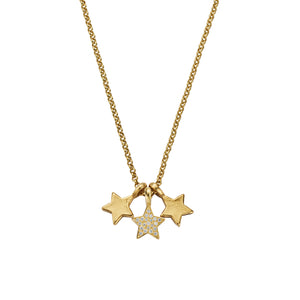 Gold Pavé Diamond Trio Guiding Star Necklace
