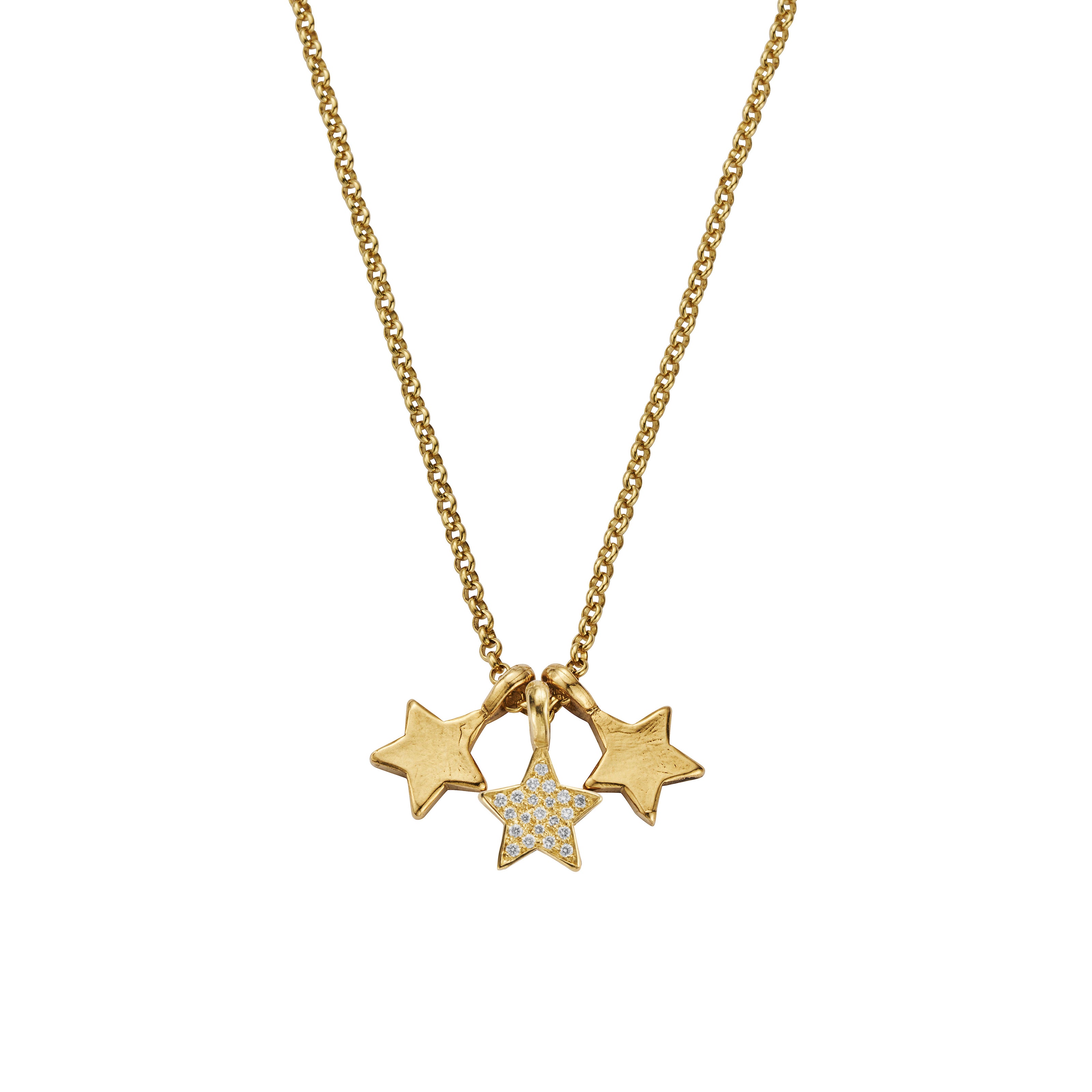 Gold Pavé Diamond Trio Guiding Star Necklace