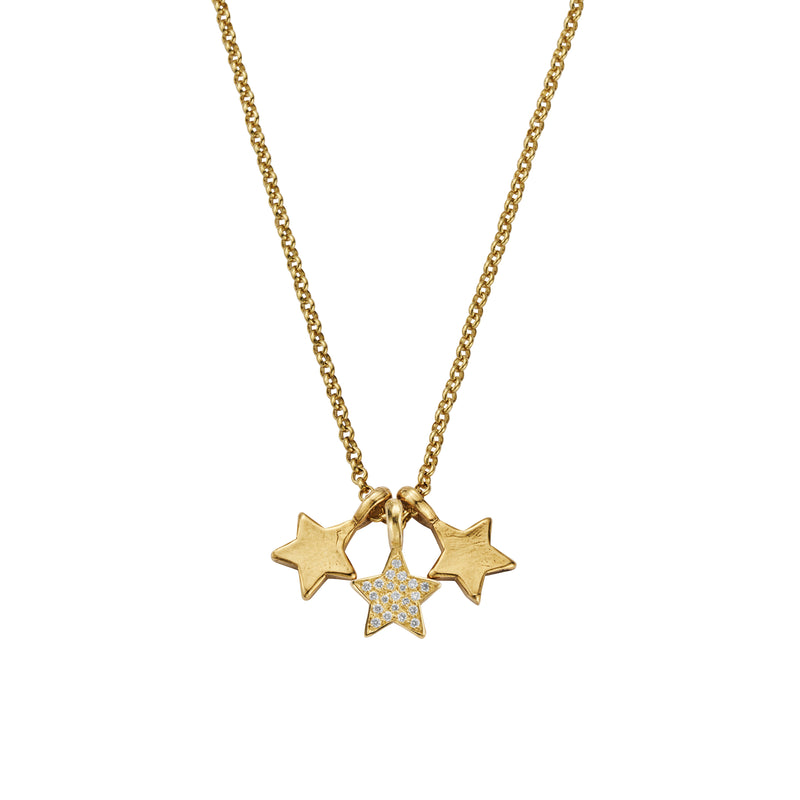 Gold Pavé Diamond Trio Guiding Star Necklace