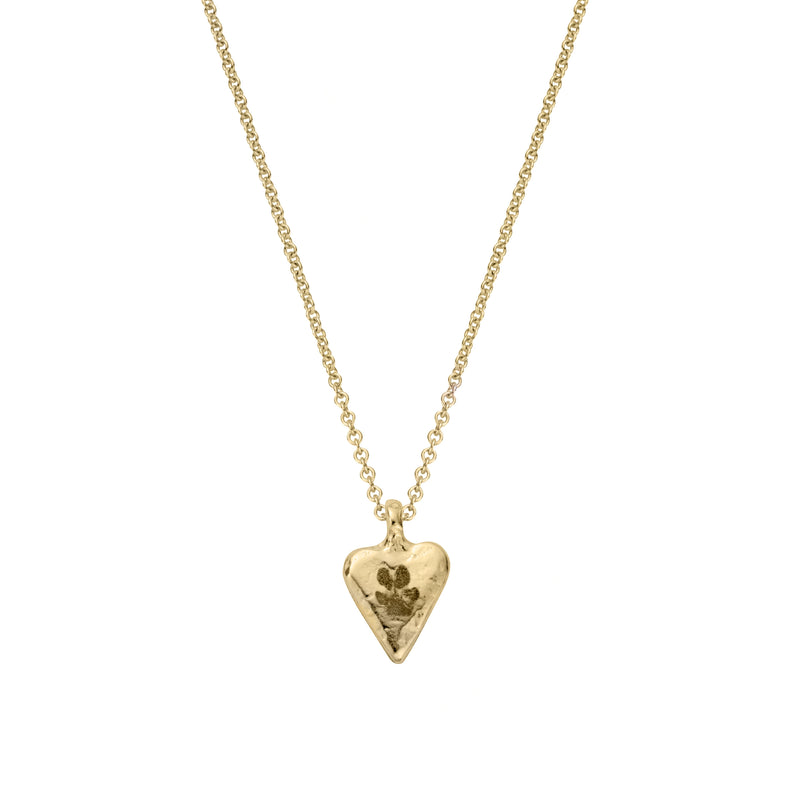 Gold Mini Heart Necklace with Paw Print