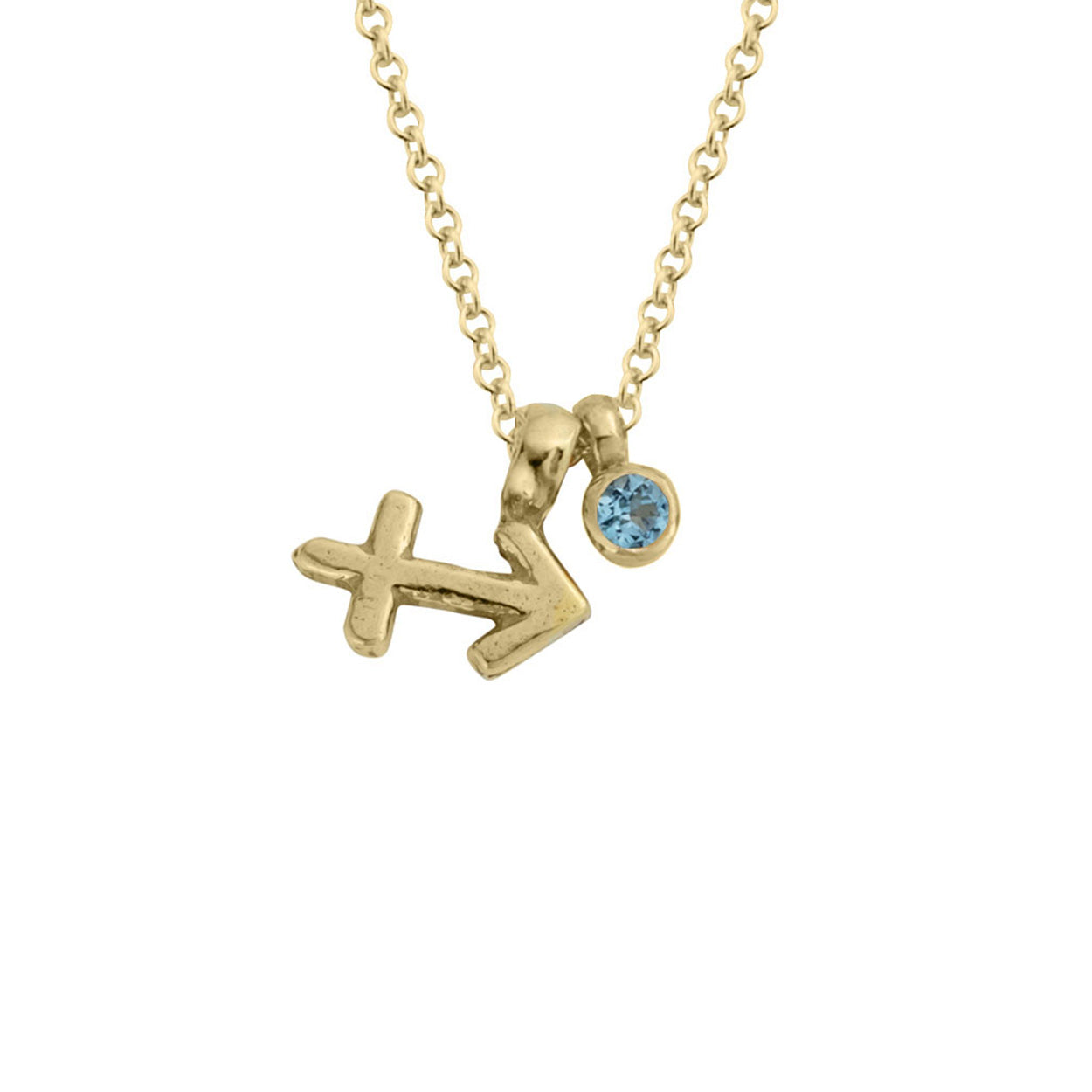 Gold Mini Sagittarius Horoscope & Blue Topaz Birthstone Necklace