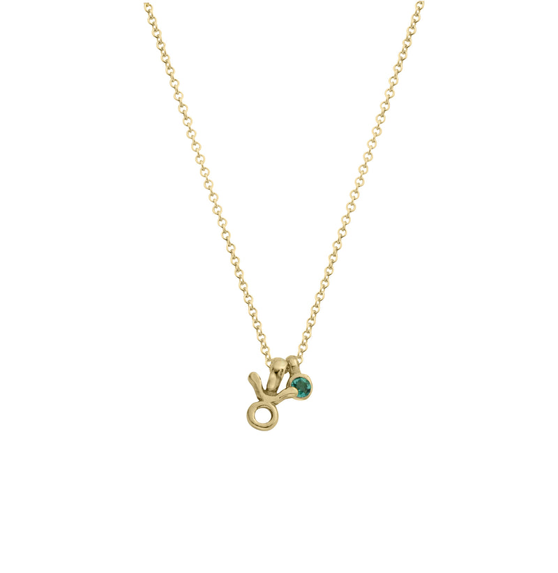 Gold Mini Taurus Horoscope & Emerald Birthstone Necklace