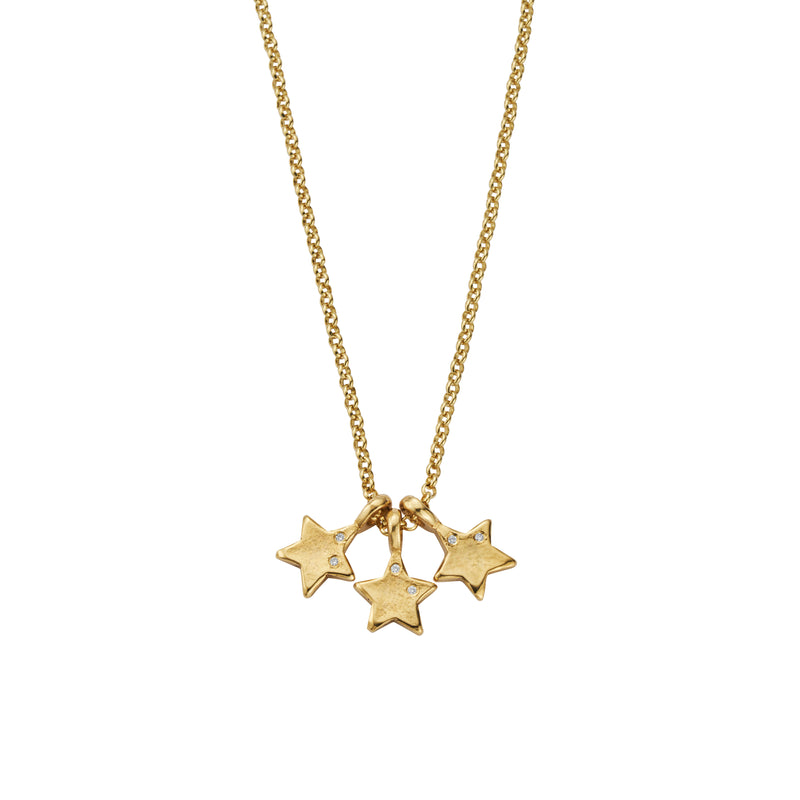 Gold Two Diamond Trio Guiding Star Necklace