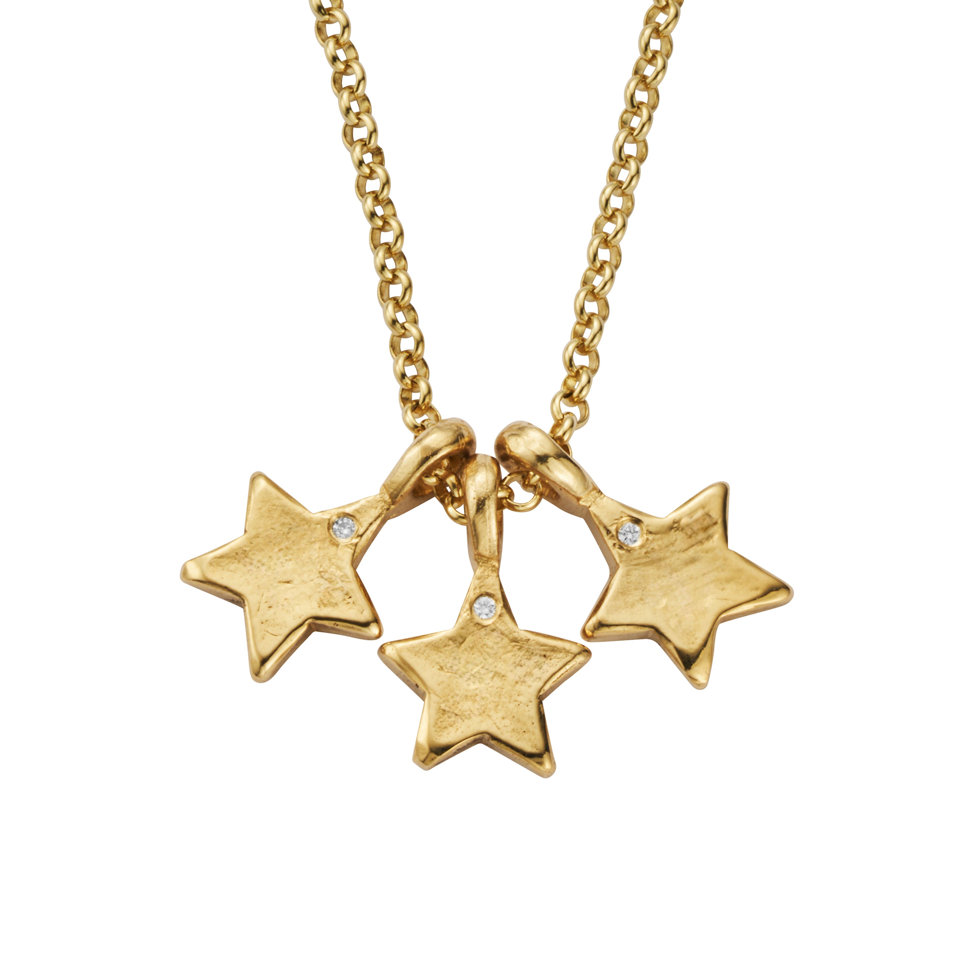 Gold Single Diamond Trio Guiding Star Necklace