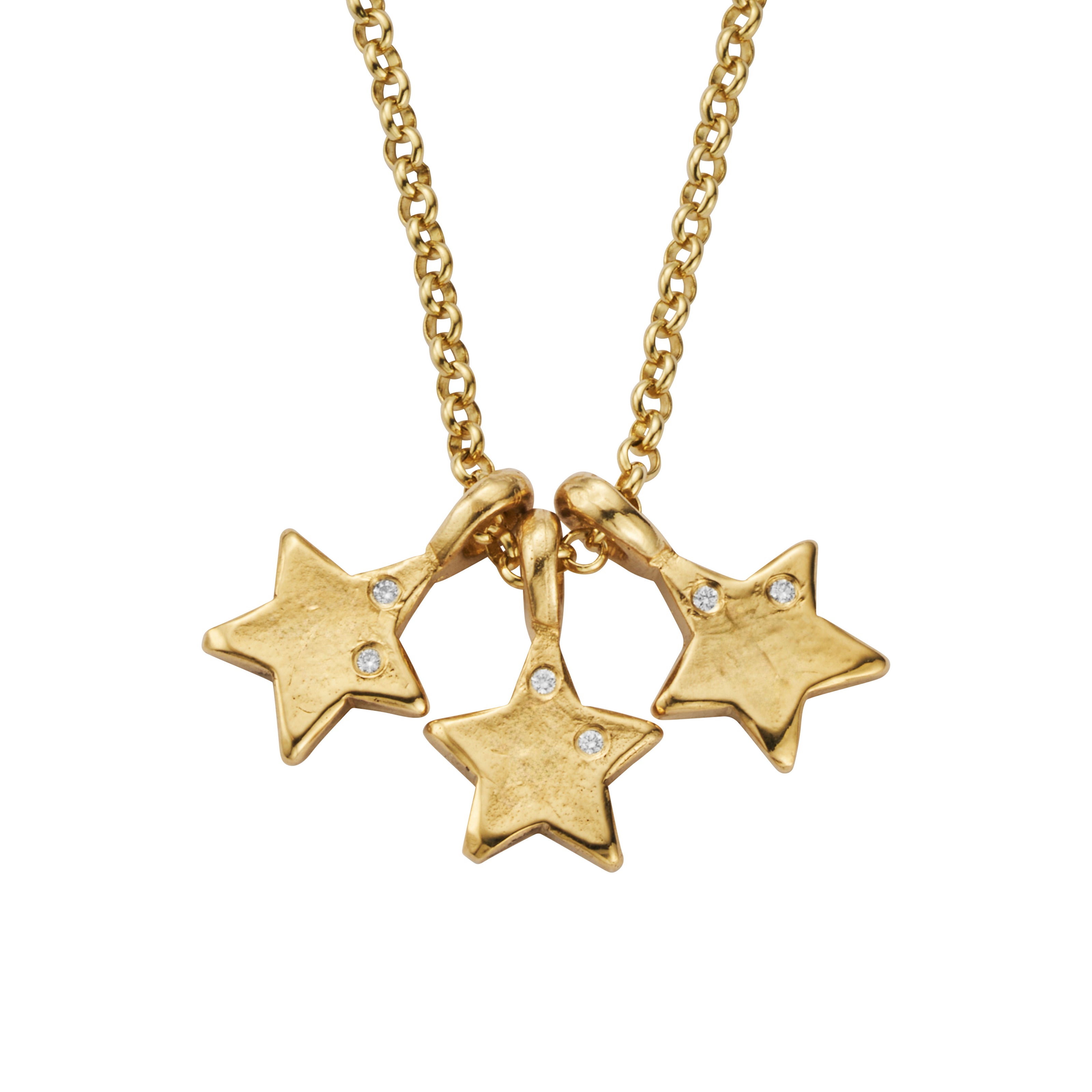 Gold Two Diamond Trio Guiding Star Necklace