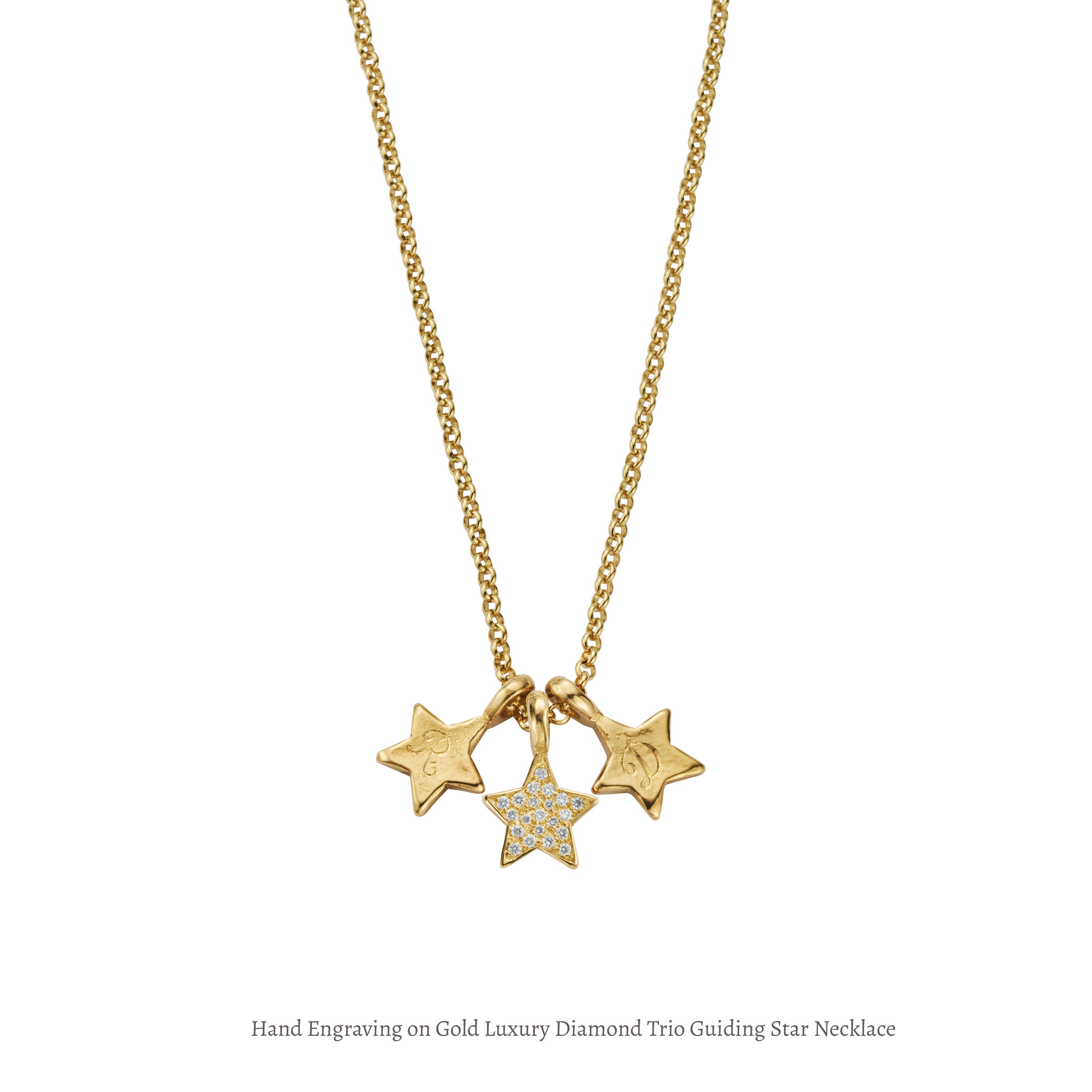Gold Pavé Diamond Trio Guiding Star Necklace