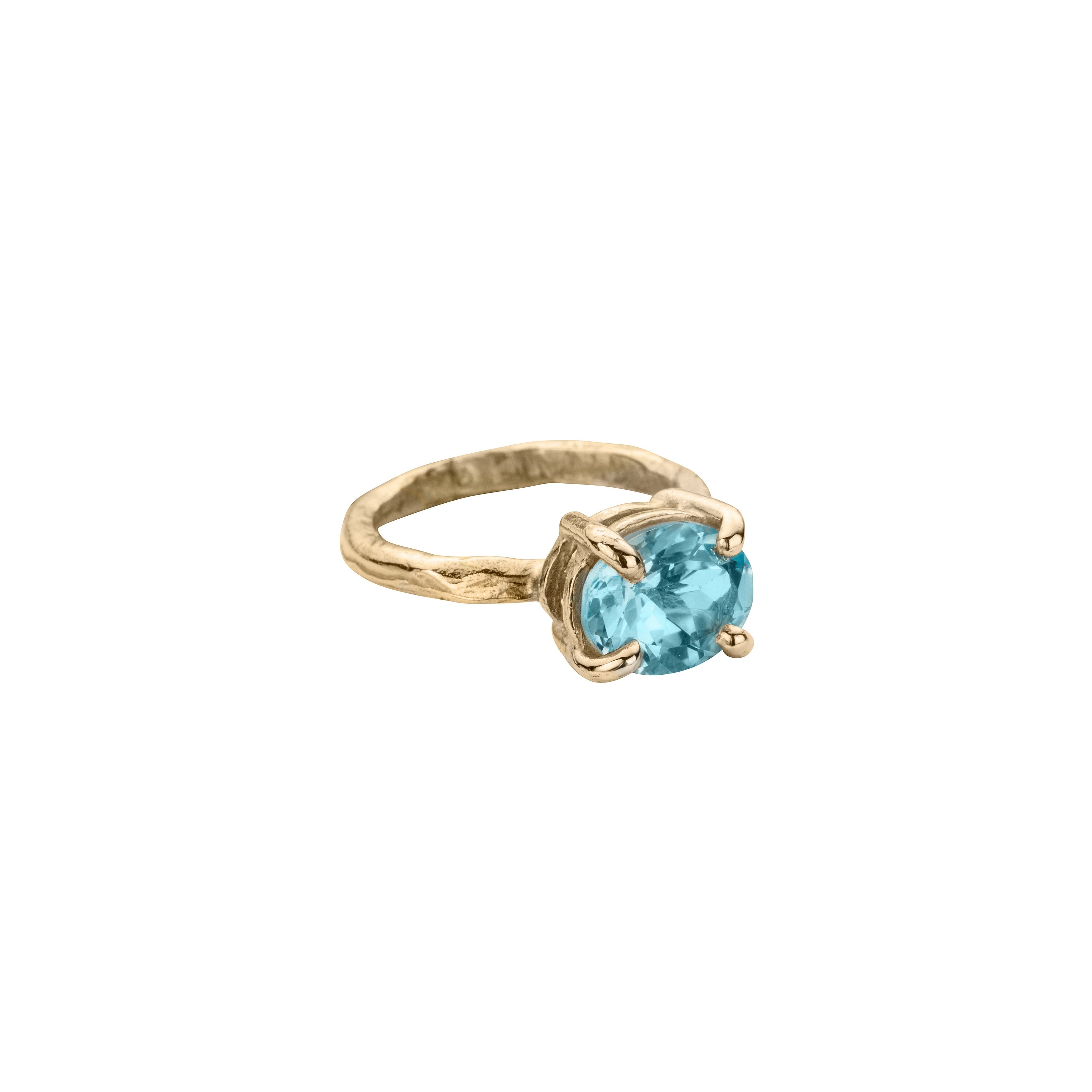 Gold Blue Topaz Claw Ring