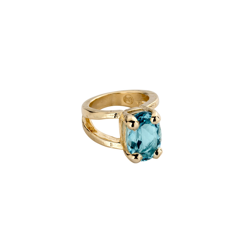 Gold Blue Topaz Maxi Claw Ring