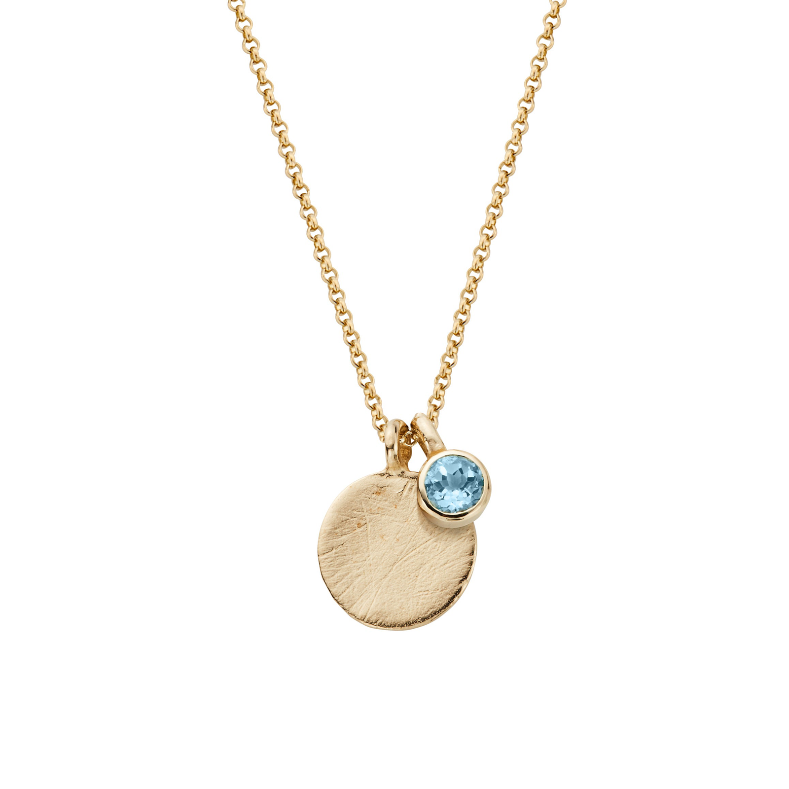 Gold Blue Topaz Moon & Stone Necklace