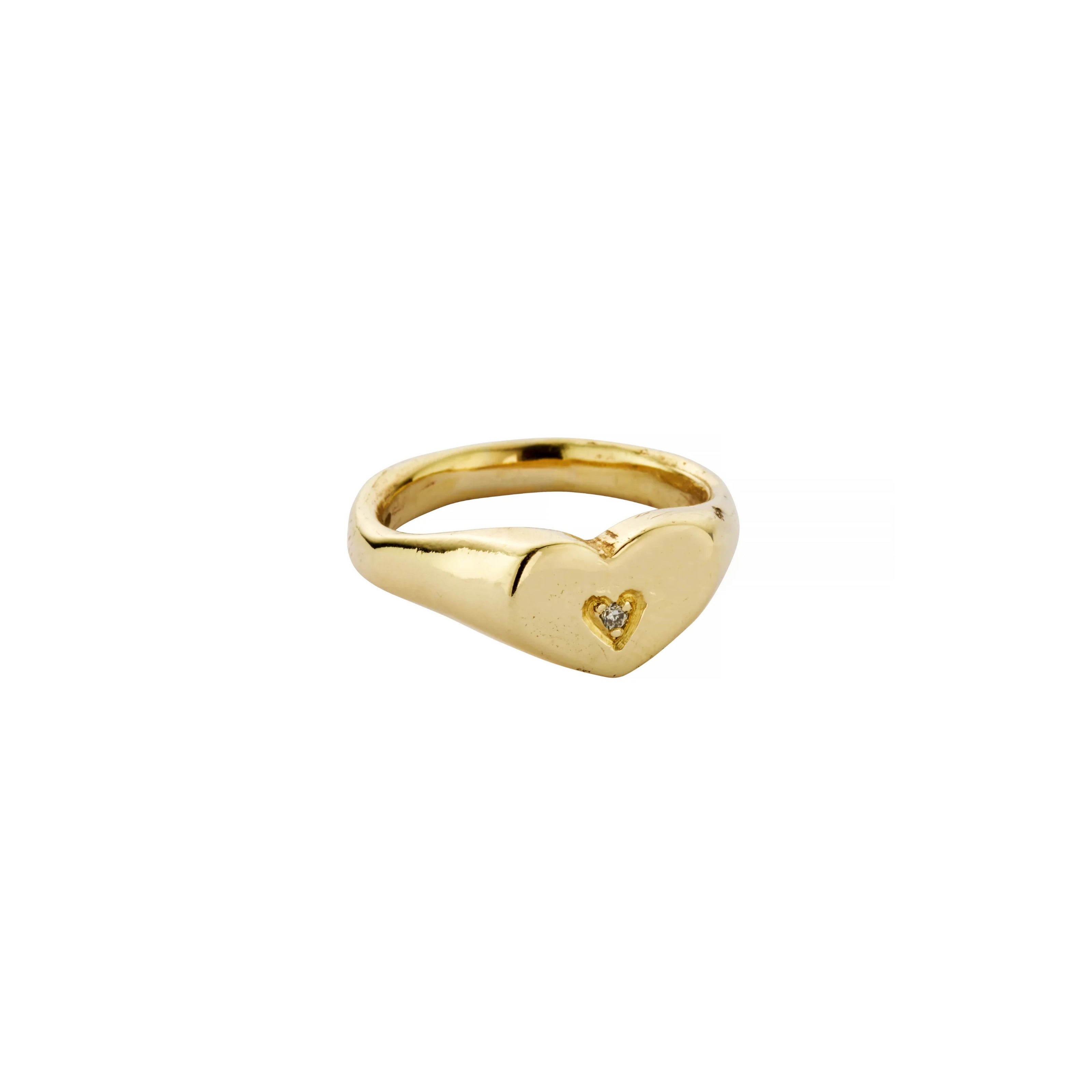 Gold Diamond Heart Sweetheart Signet Ring