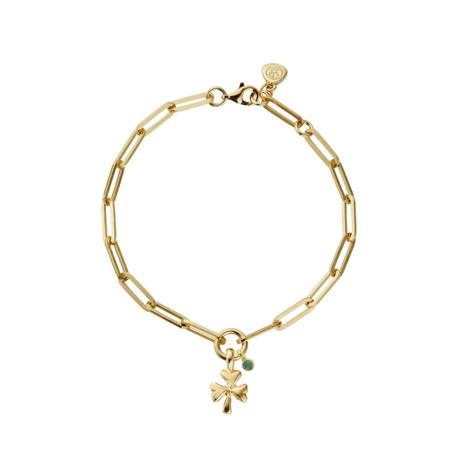 Gold Emerald Baby Shamrock Trace Chain Bracelet
