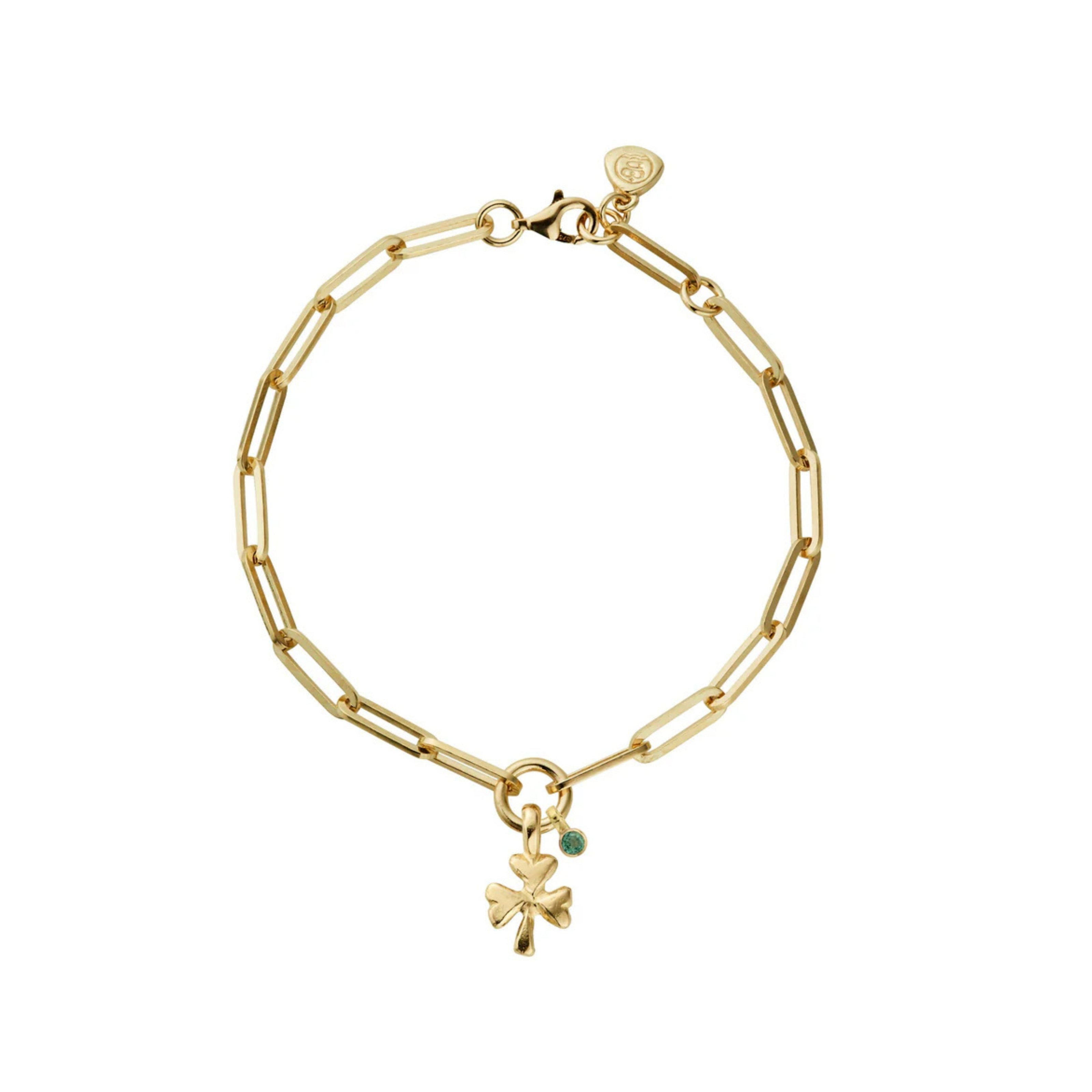 Gold Emerald Baby Shamrock Trace Chain Bracelet