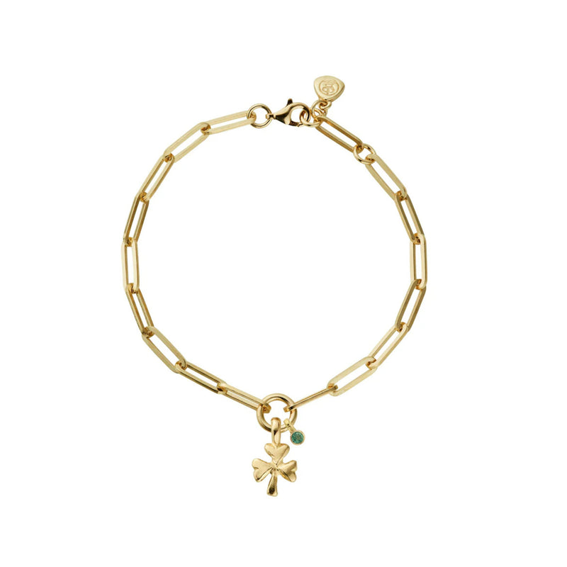 Gold Emerald Baby Shamrock Trace Chain Bracelet