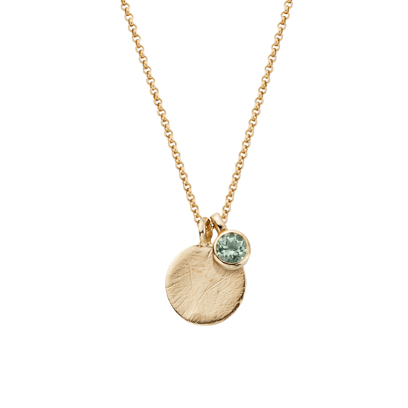 Gold Green Quartz Moon & Stone Necklace