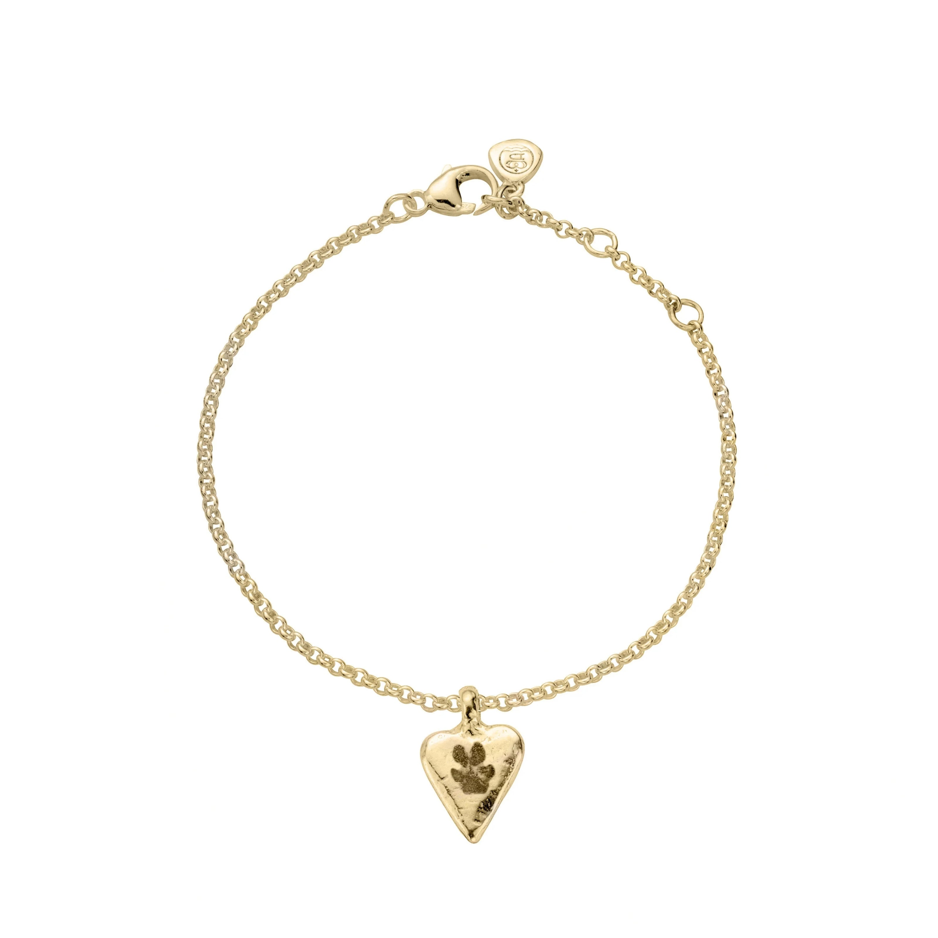 Gold Mini Heart Chain Bracelet with Paw Print