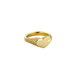 Gold Pavé Diamond Sweetheart Signet Ring