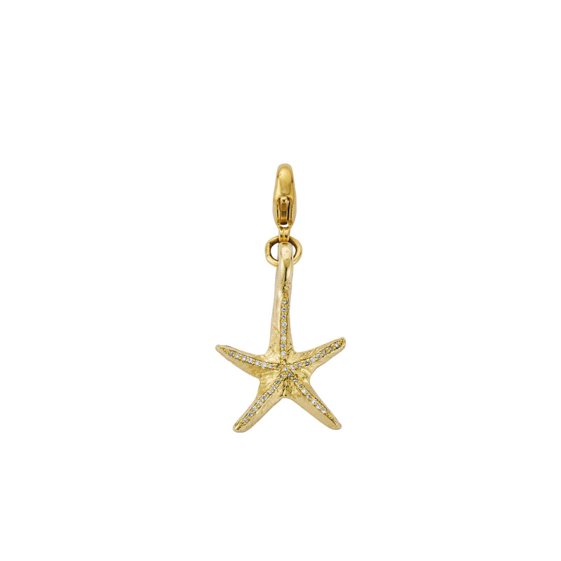 Gold Pavé Diamond Medium Starfish Lobster Charm