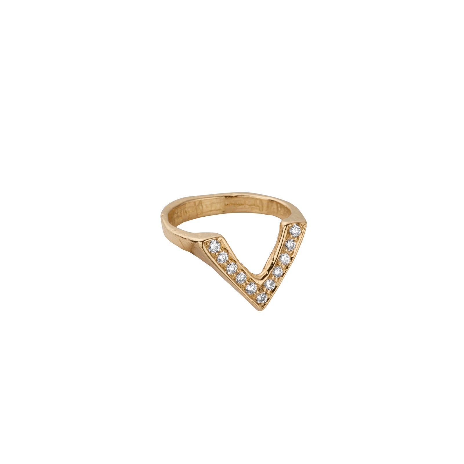 Gold Pavé Set Diamond V Ring