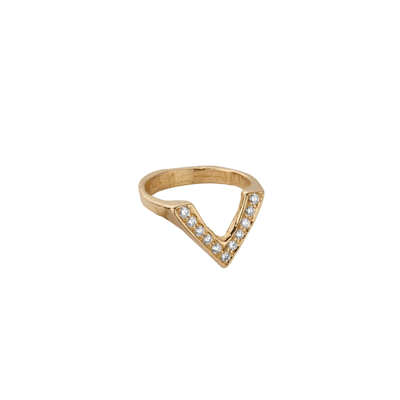Gold Pavé Set Diamond V Ring
