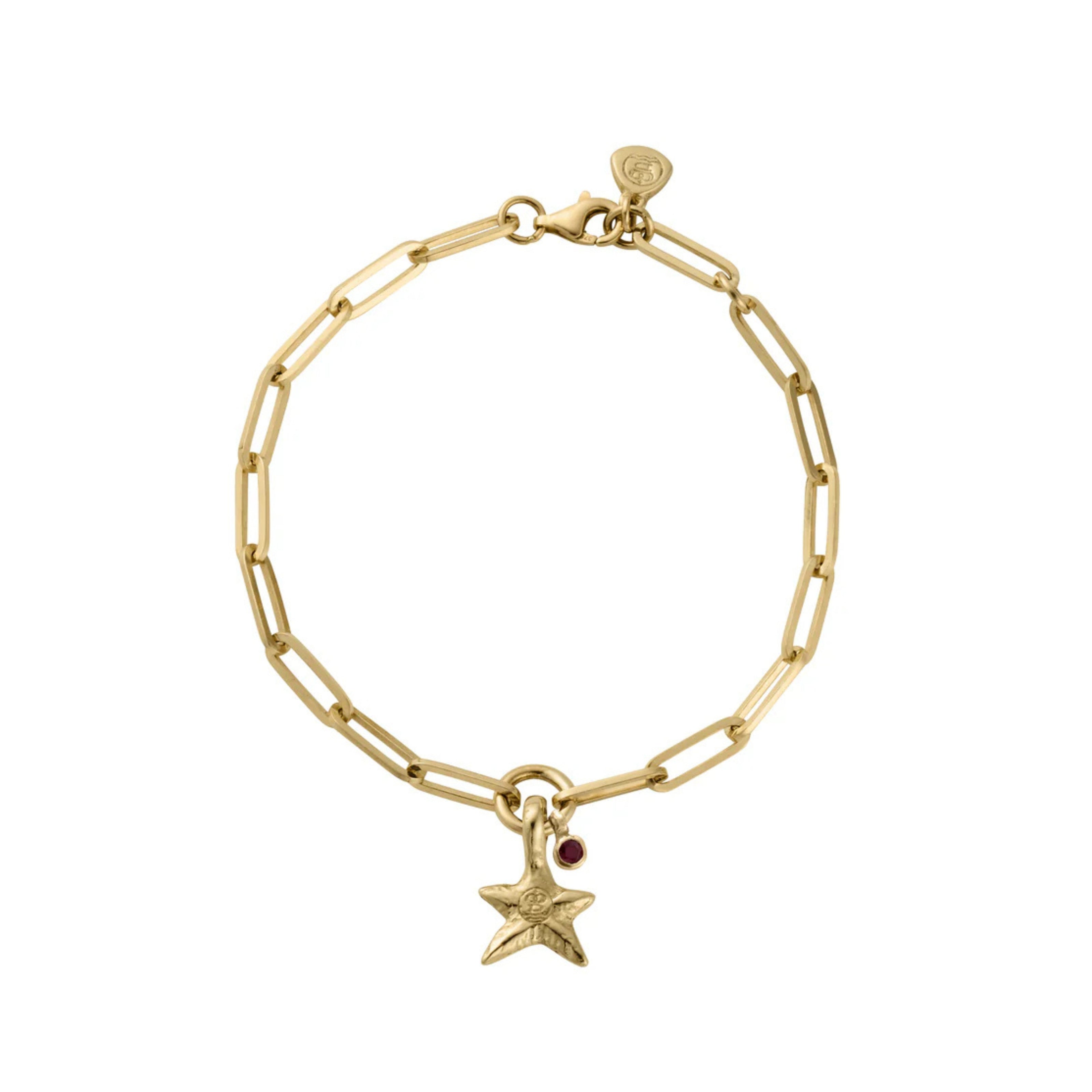 Gold Ruby Mini Star Trace Chain Bracelet