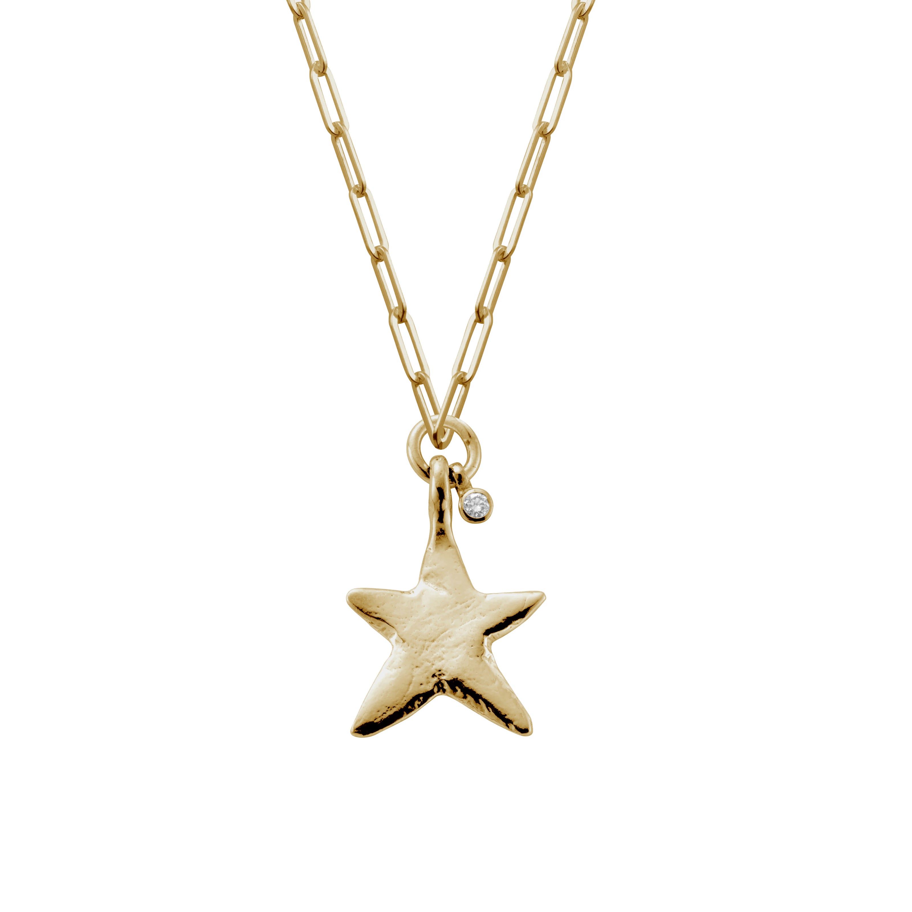 Gold Midi Star Trace Chain Necklace with Diamond